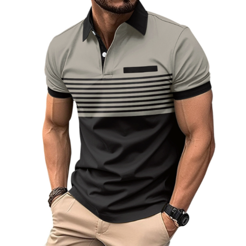 Short Sleeve Casual Polo Shirt with Striped Print for Men