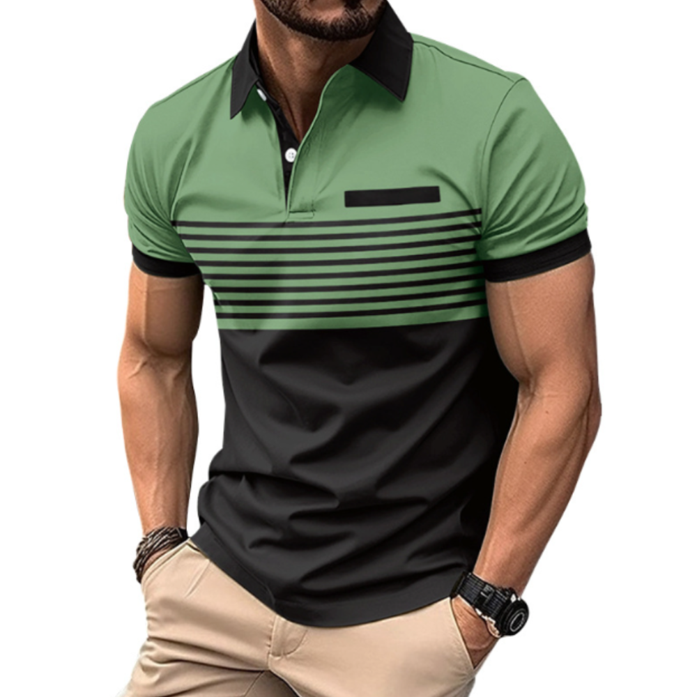 Short Sleeve Casual Polo Shirt with Striped Print for Men