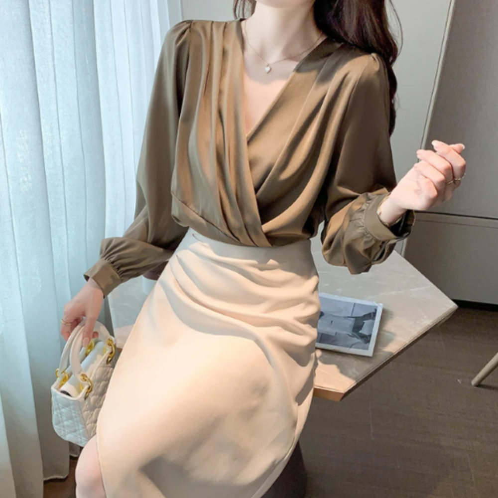 Chiffon Blouse for Women with V-Neckline
