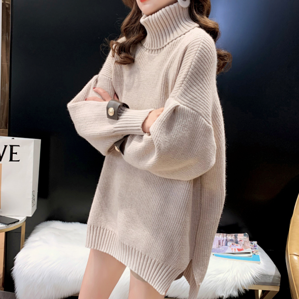 Women's Turtleneck Pullover with Sleeve Accents