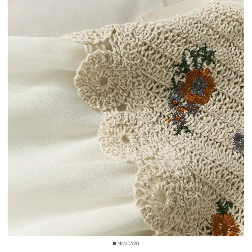 Crocheted Women's Top with Layered Floral Chiffon