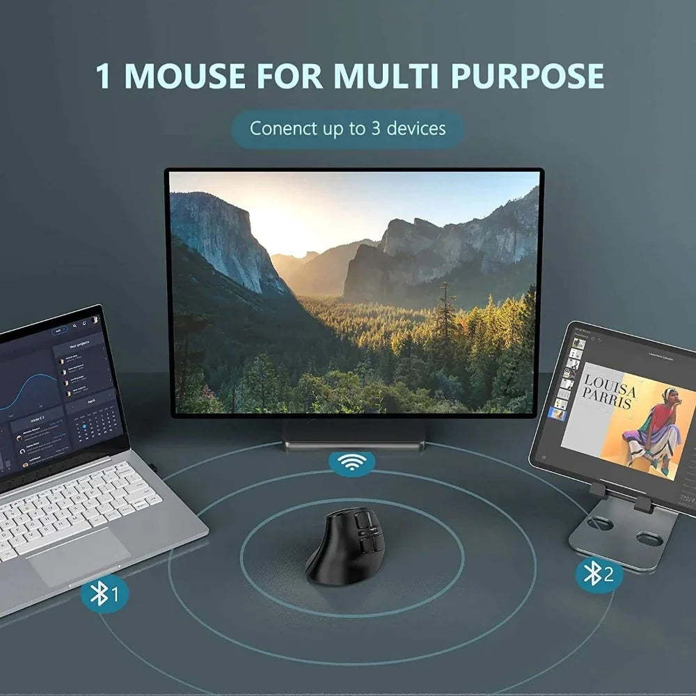 Wireless Vertical Mouse with Bluetooth and 2.4Ghz Dual Mode
