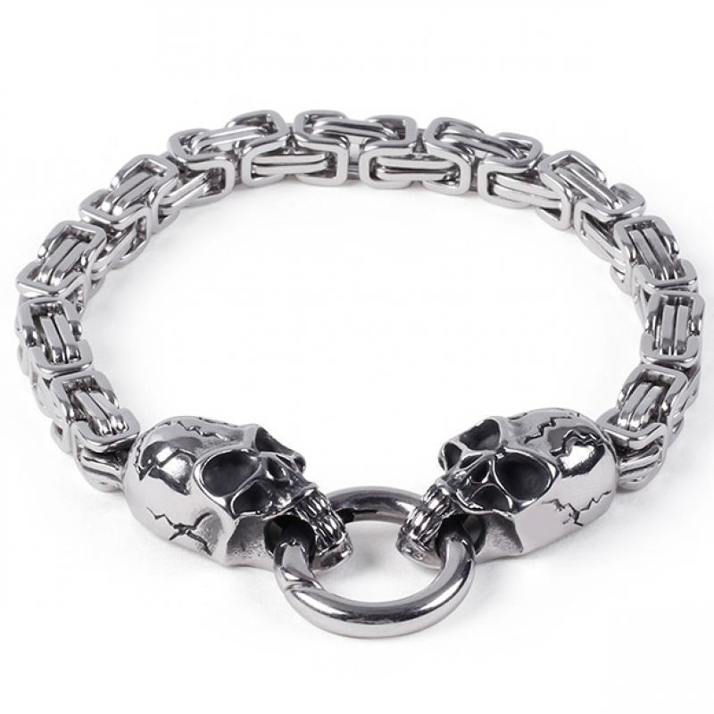 Double Bracelet with Twin Wolf Heads