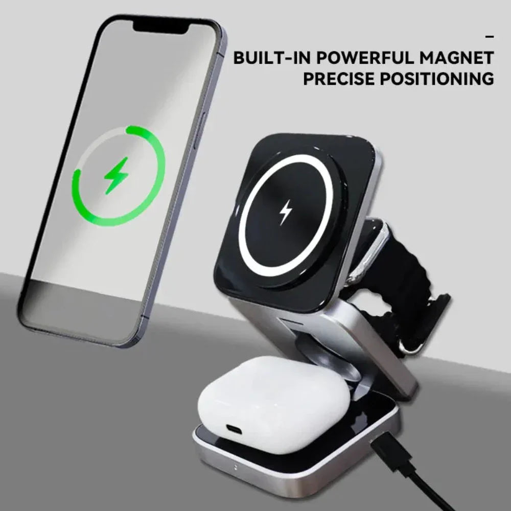 3 in 1 Foldable Phone Stand with Wireless Charging Capability