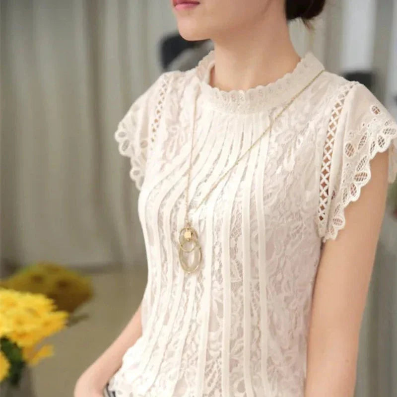 Short-Sleeved Lace Blouse for Women