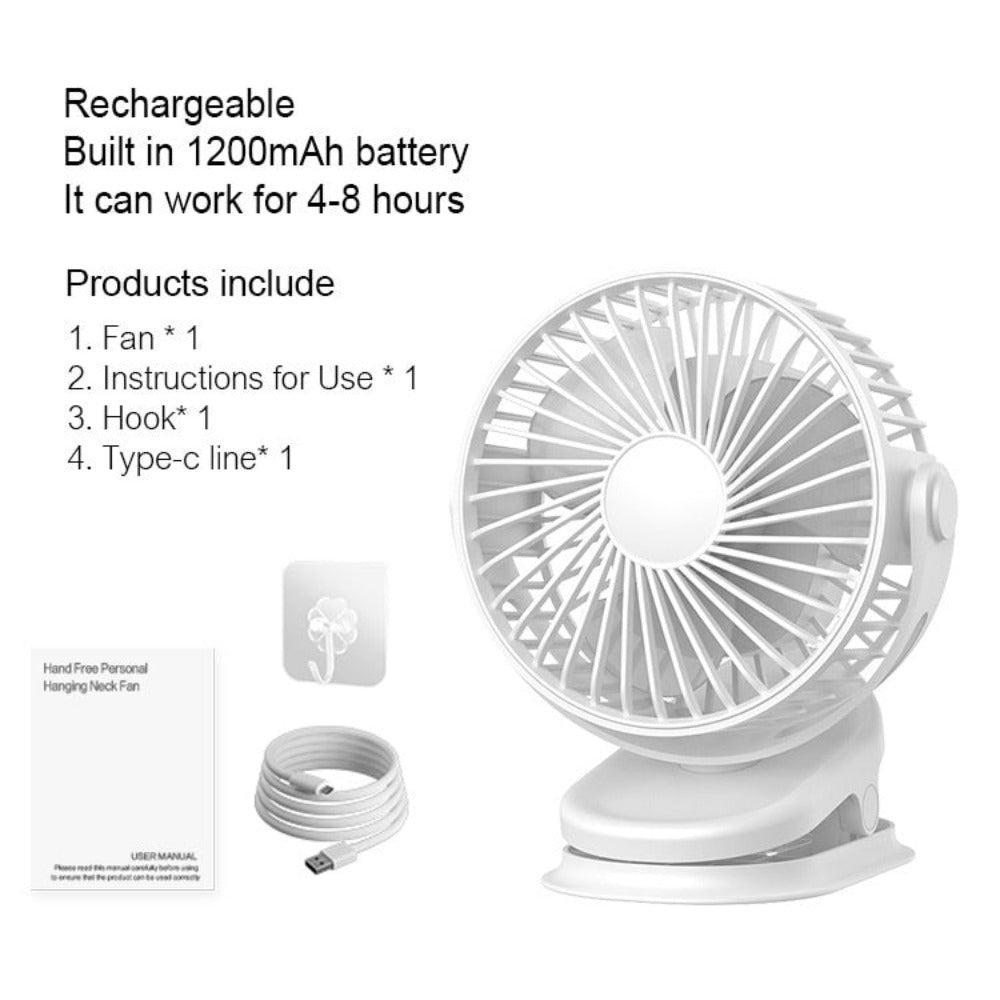 Clip and Hook Rotable Fan with 3 Adjustable Speeds