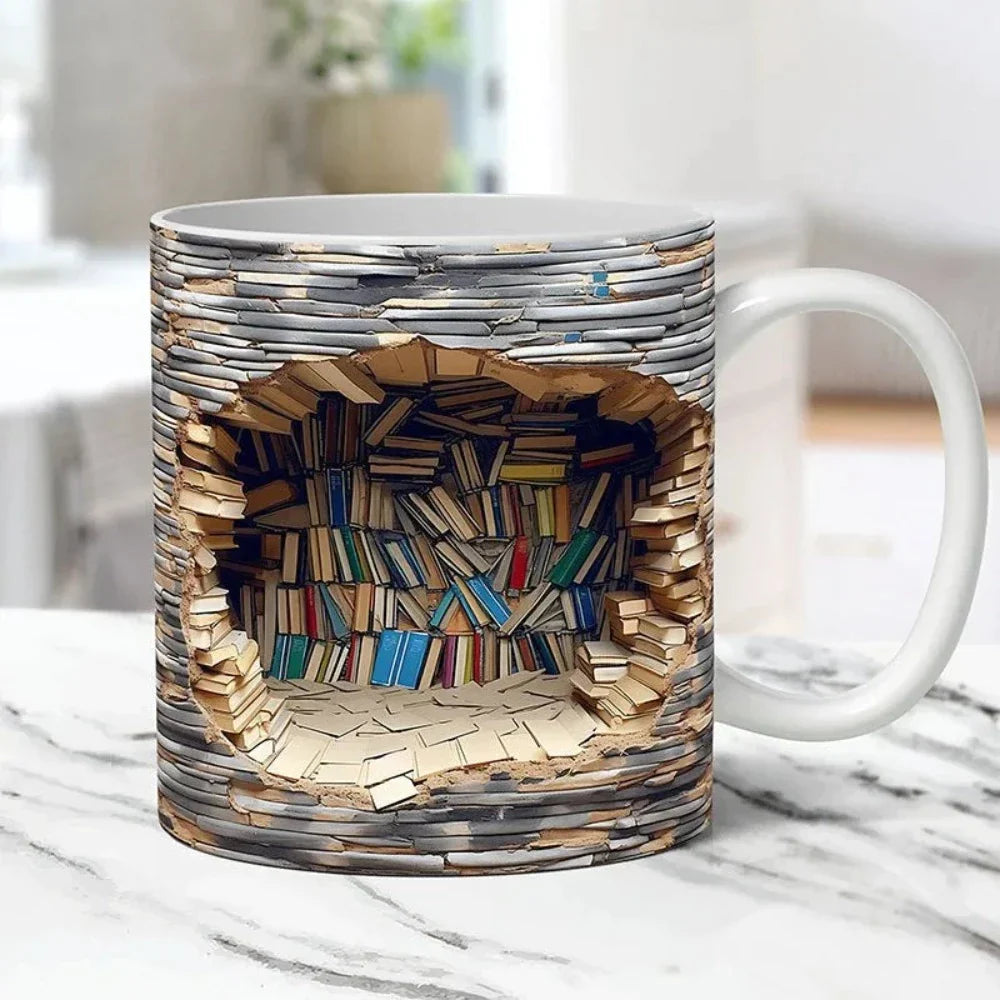 Coffee Mug with a 3D Bookshelf Design