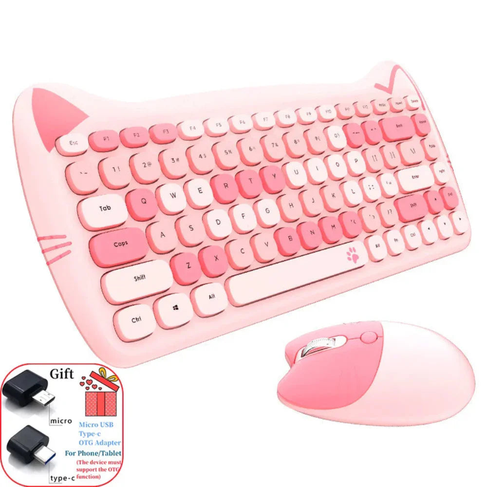 Wireless Keyboard and Mouse Kit with Feline Design