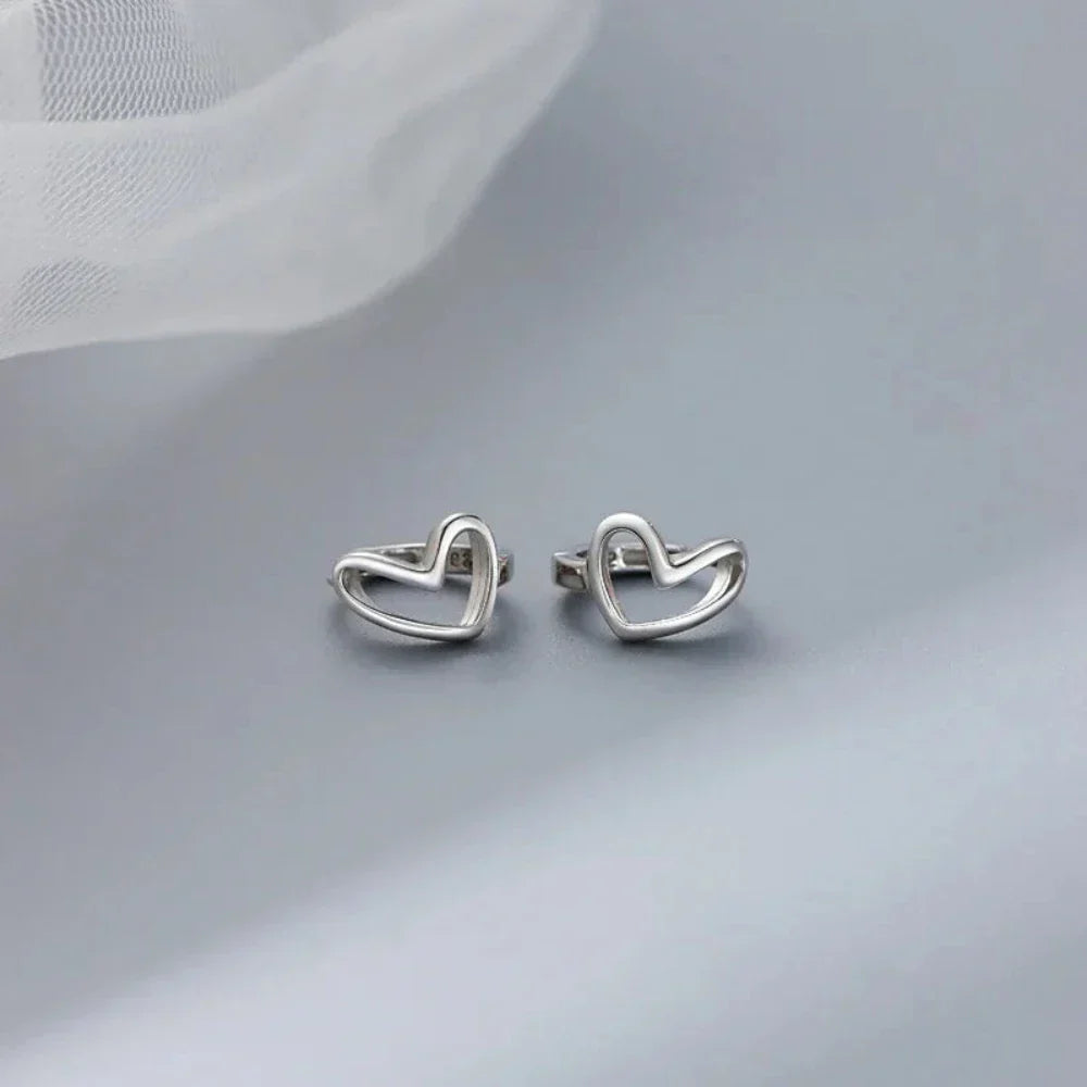 Heart-Shaped Silver Hoop Earrings