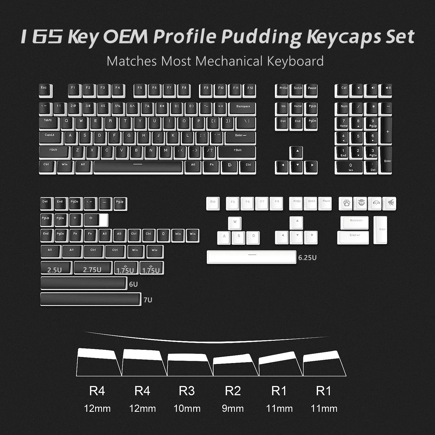 165-key set of Pudding-style keycaps for keyboards
