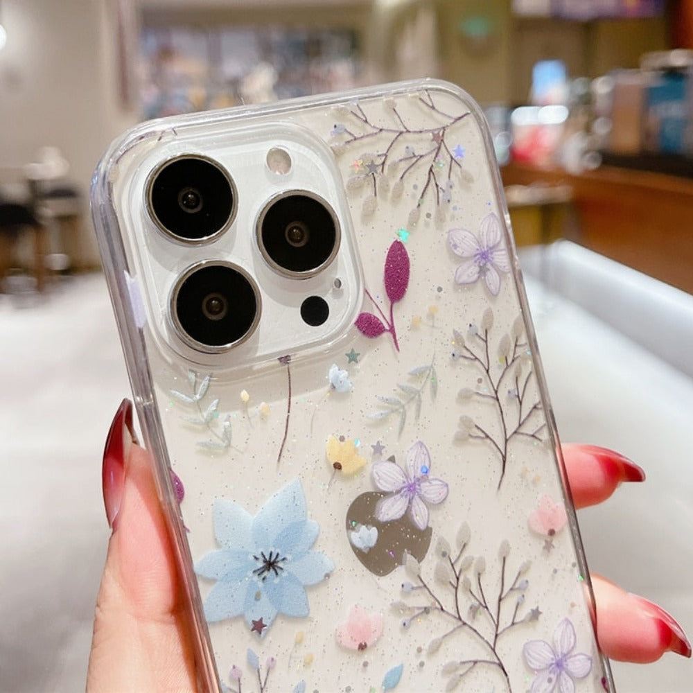 Sparkling Blue Floral iPhone Case