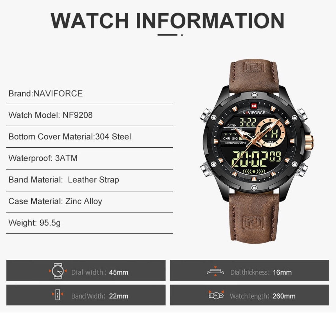 Waterproof Men's Military Watch with Dual Functionality