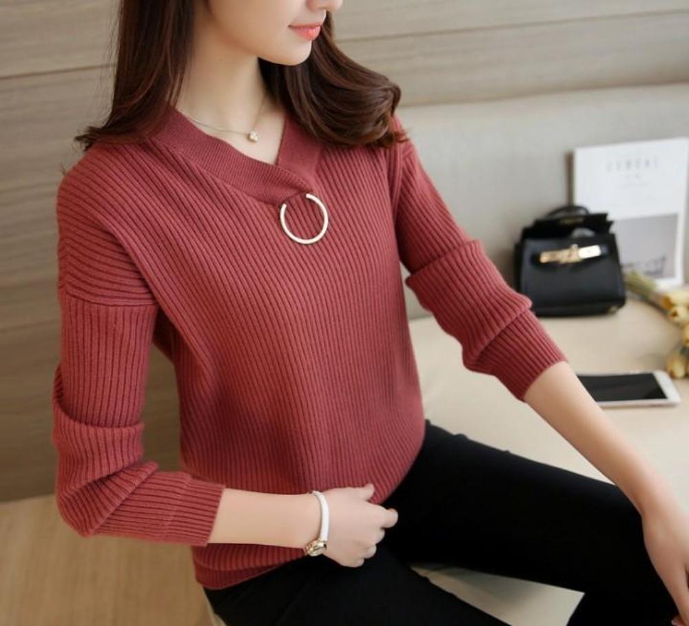 Women's Sweaters with V-Neck Design
