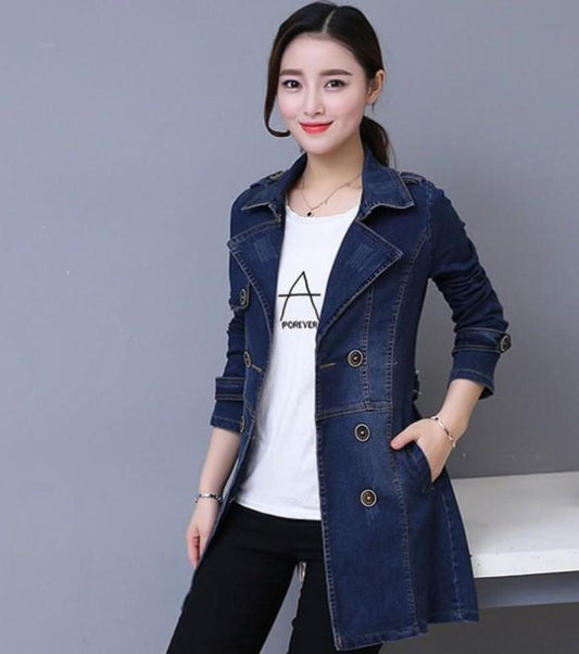 Slim Fit Double Breasted Women's Denim Jacket