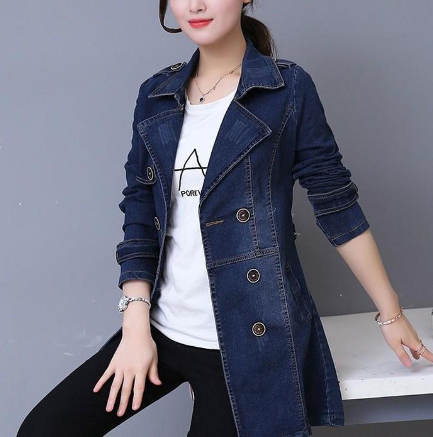 Slim Fit Double Breasted Women's Denim Jacket