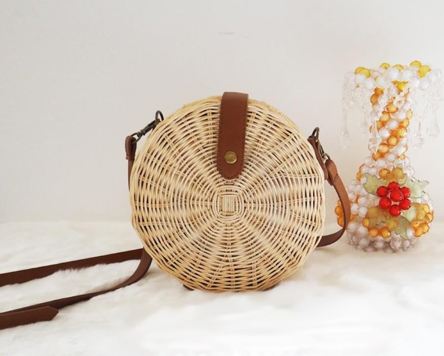 Straw Woven Circular Crossbody Purse