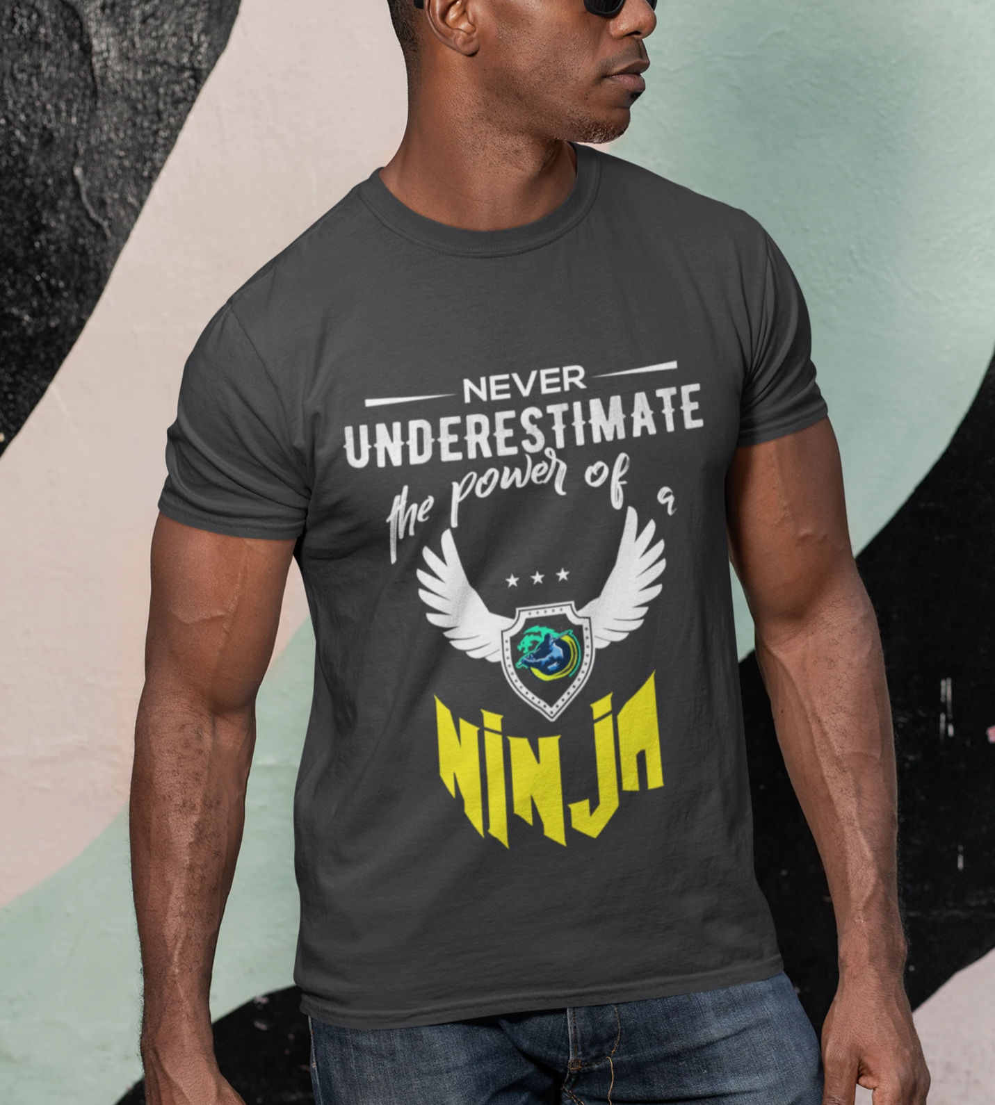 Short Sleeve T-Shirt with Yellow Ninja Emblem
