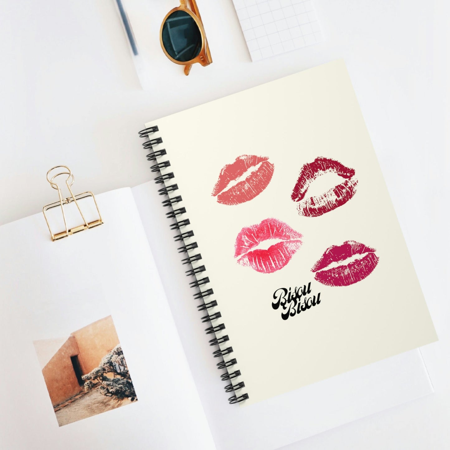 Spiral Notebook with Bisou Bisou Kisses Design