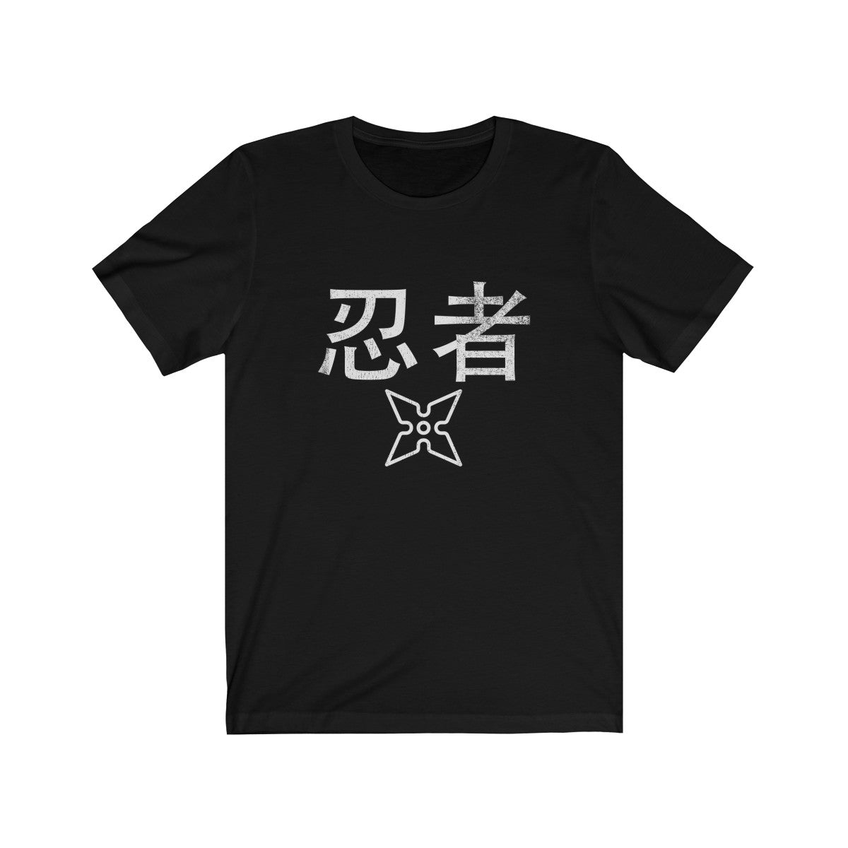 White T-Shirt with a Worn-Out Ninja Design
