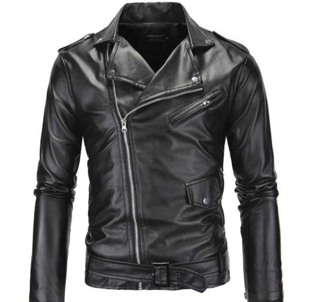 Stealthy Black Faux Leather Biker Jacket for Men