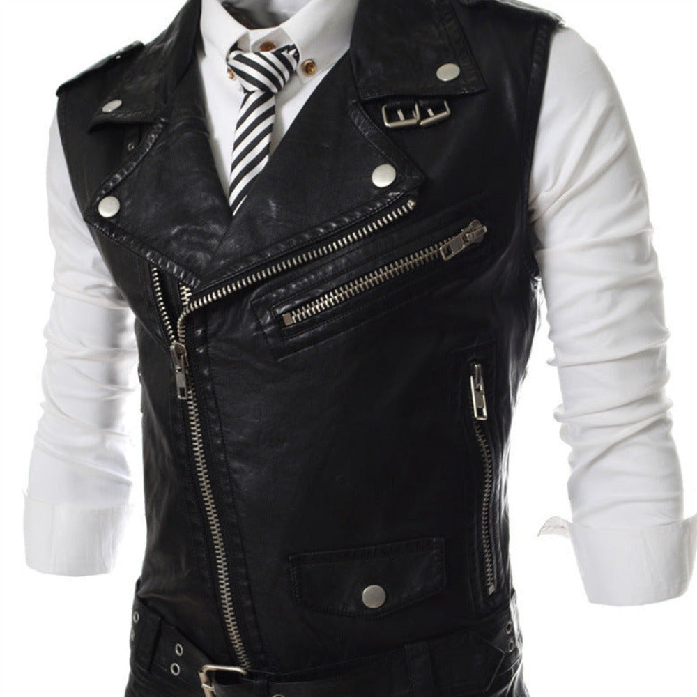 Vegan Leather Motorcycle Waistcoat for Men
