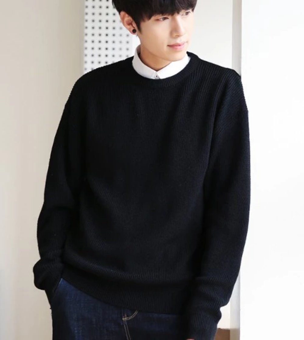 Loose-Fitting Crew Neck Sweater with a KPOP Vibe for Men