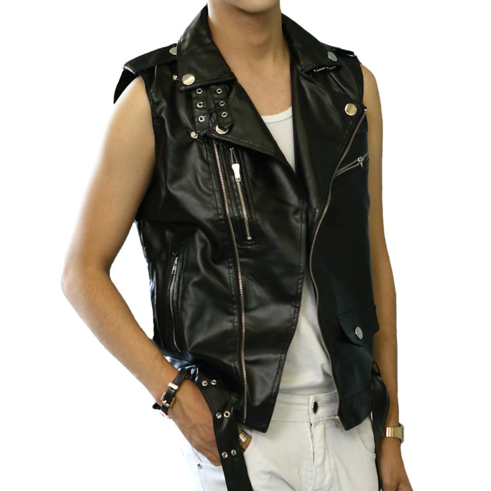 Vegan Leather Motorcycle Waistcoat for Men