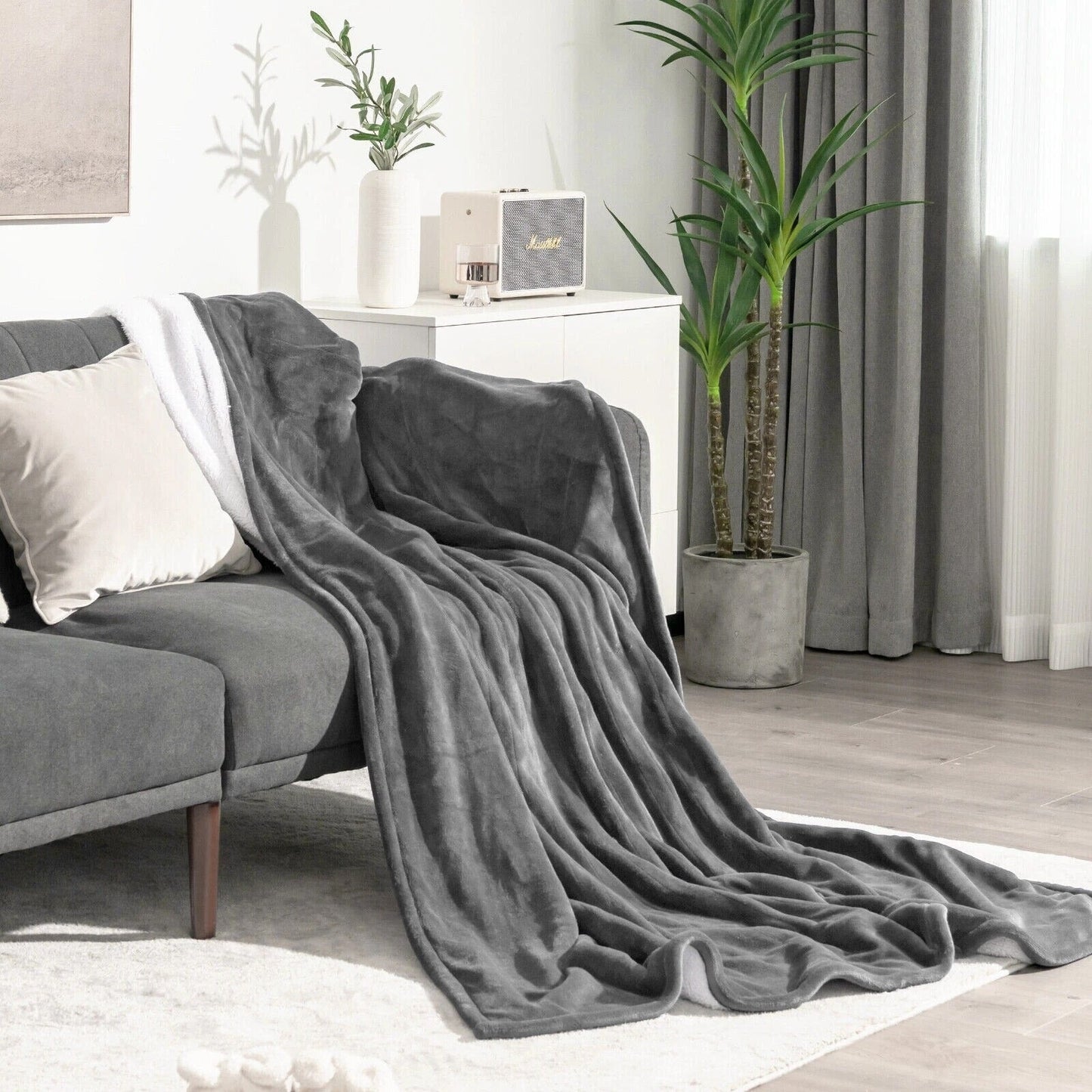 Velvet Plush Throw Blanket with Built-In Heating