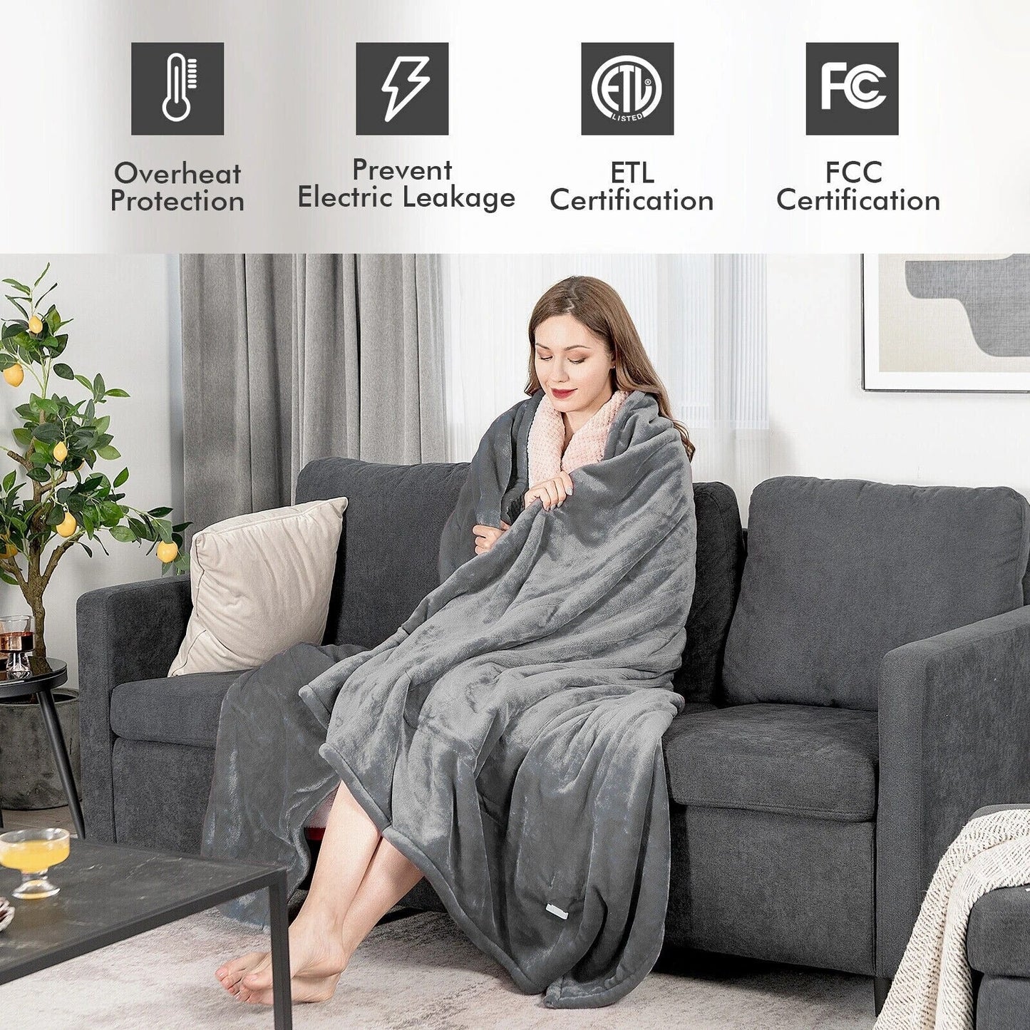 Velvet Plush Throw Blanket with Built-In Heating