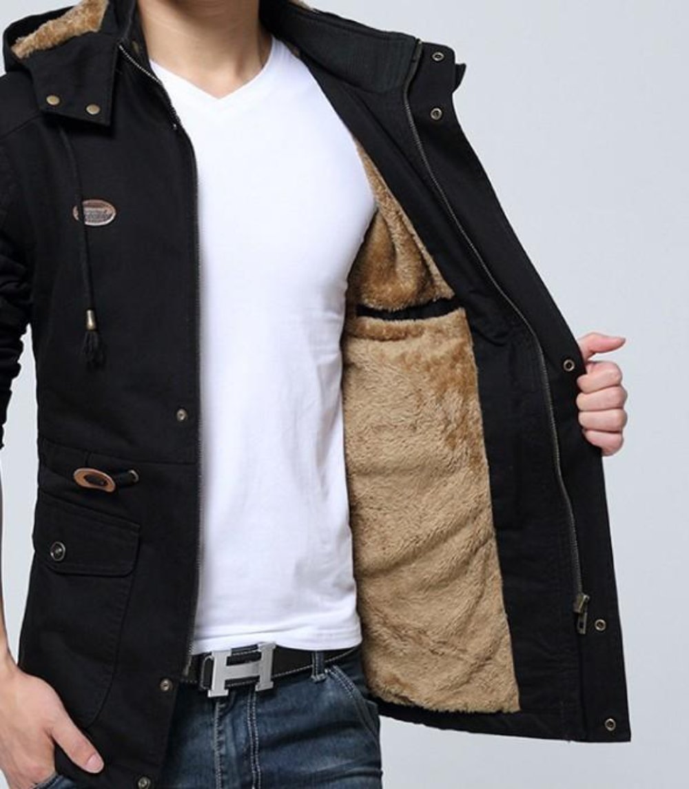 Hooded Trench Coat with Military Style for Men