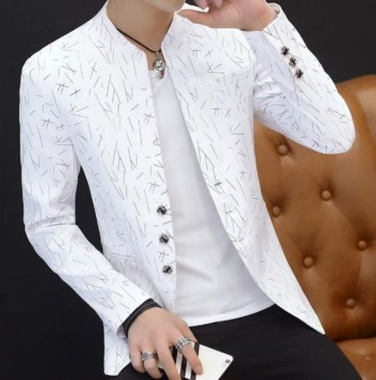 Slim Fit Circular Collar Patterned Men's Blazer