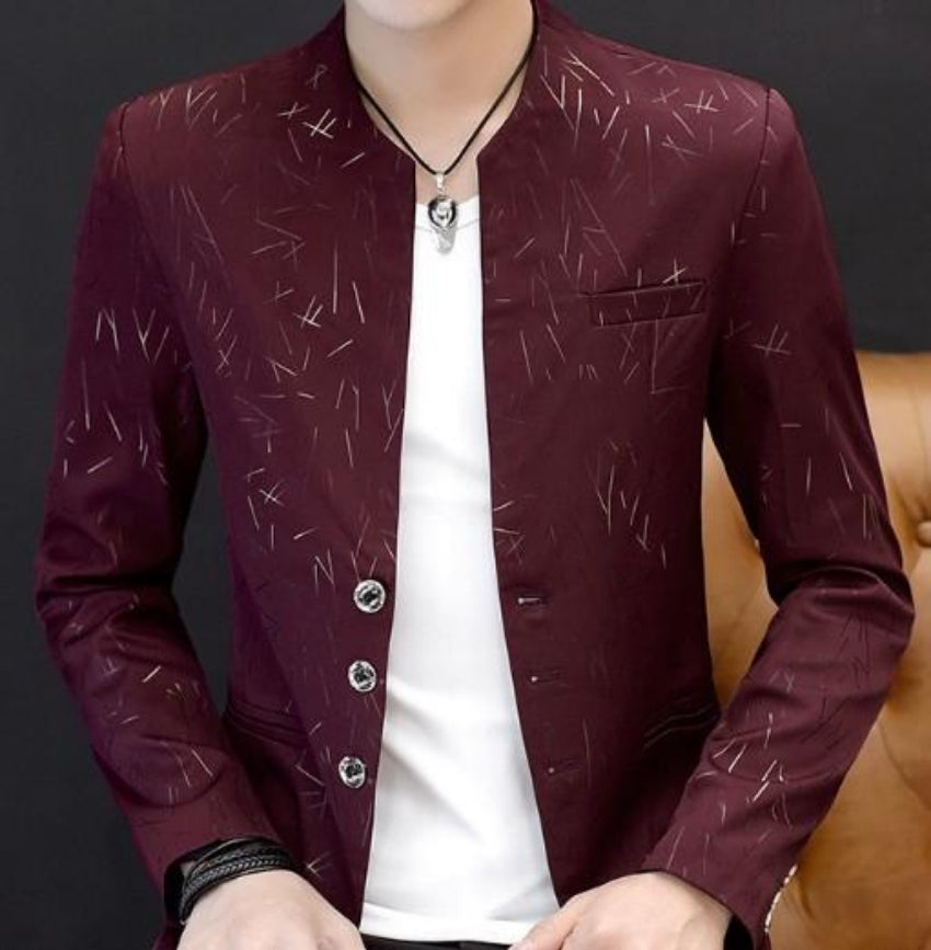 Slim Fit Circular Collar Patterned Men's Blazer
