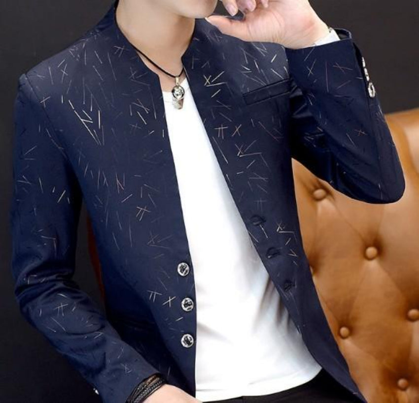 Slim Fit Circular Collar Patterned Men's Blazer