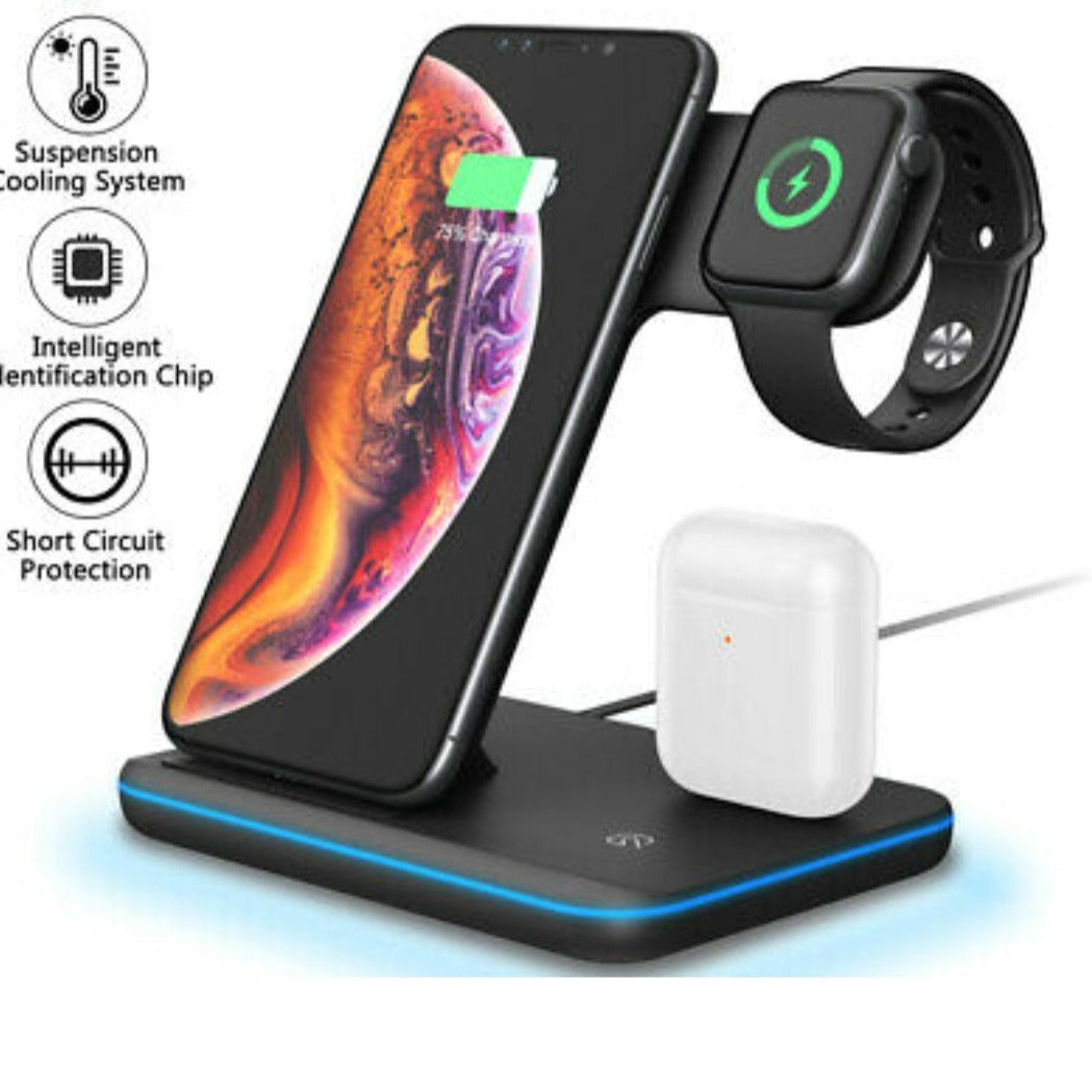 Wireless Charging Hub with 3-in-1 Compatibility for Multiple Devices