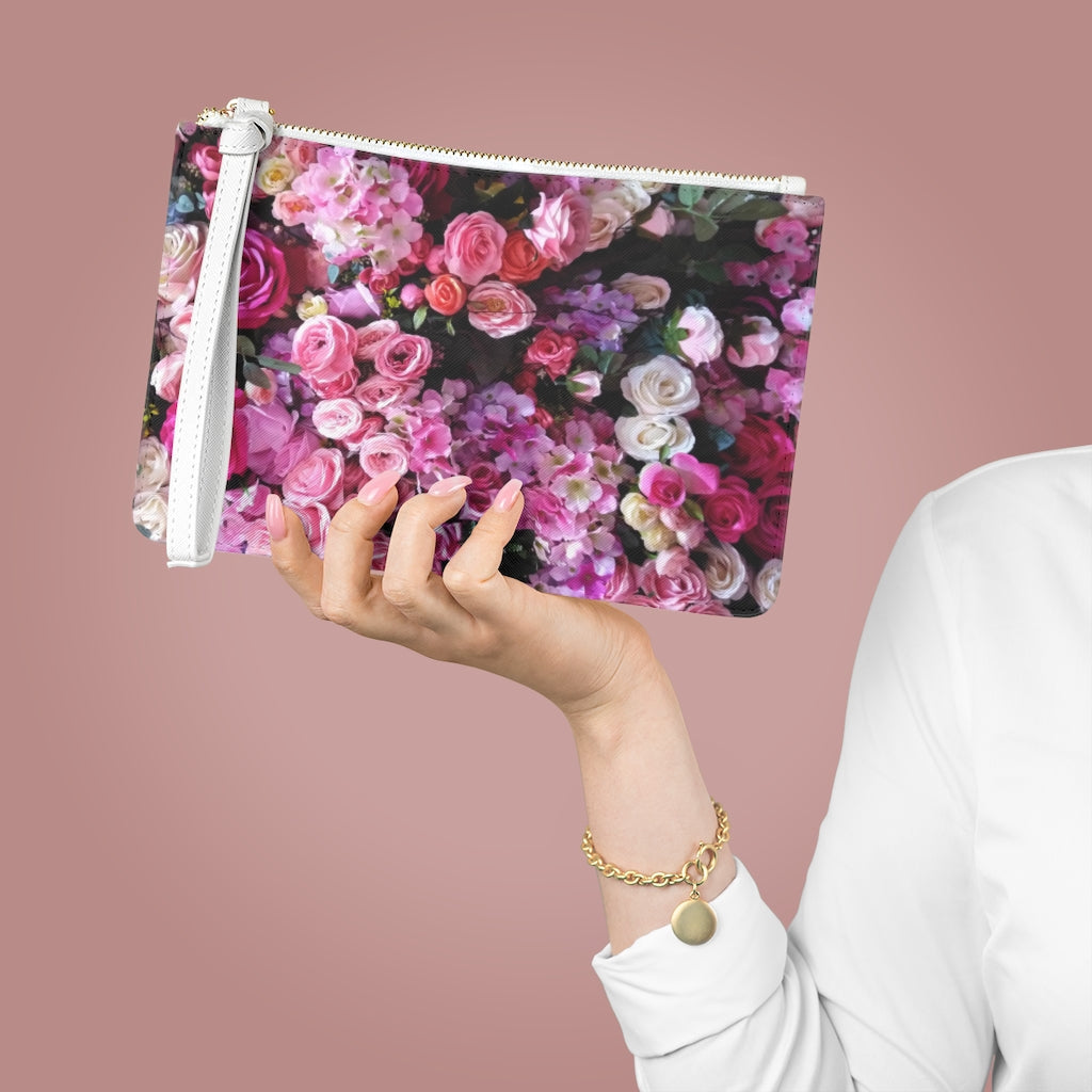 Vegan Zipped Clutch Bag with a Distinct Floral Bouquet Design
