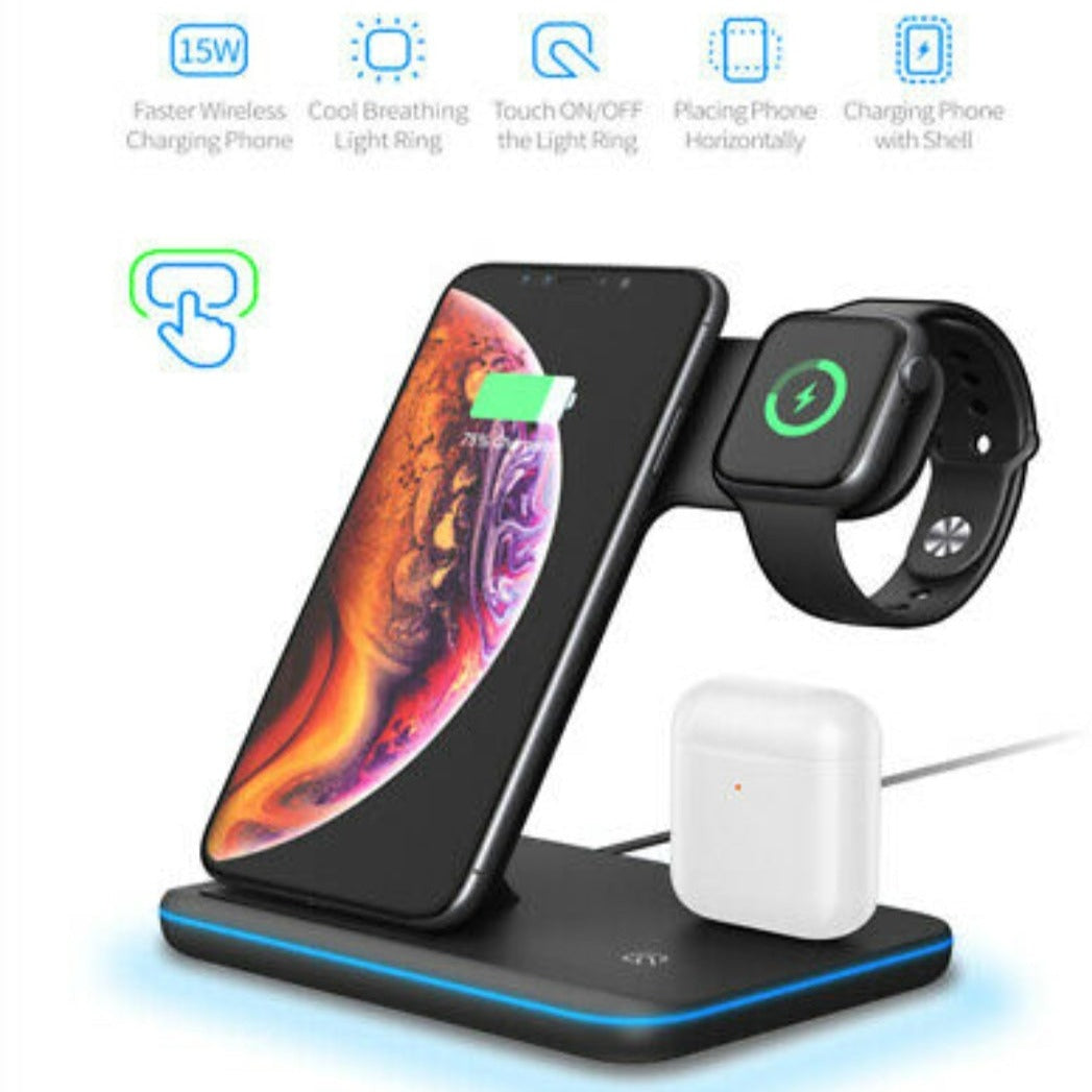 Wireless Charging Hub with 3-in-1 Compatibility for Multiple Devices