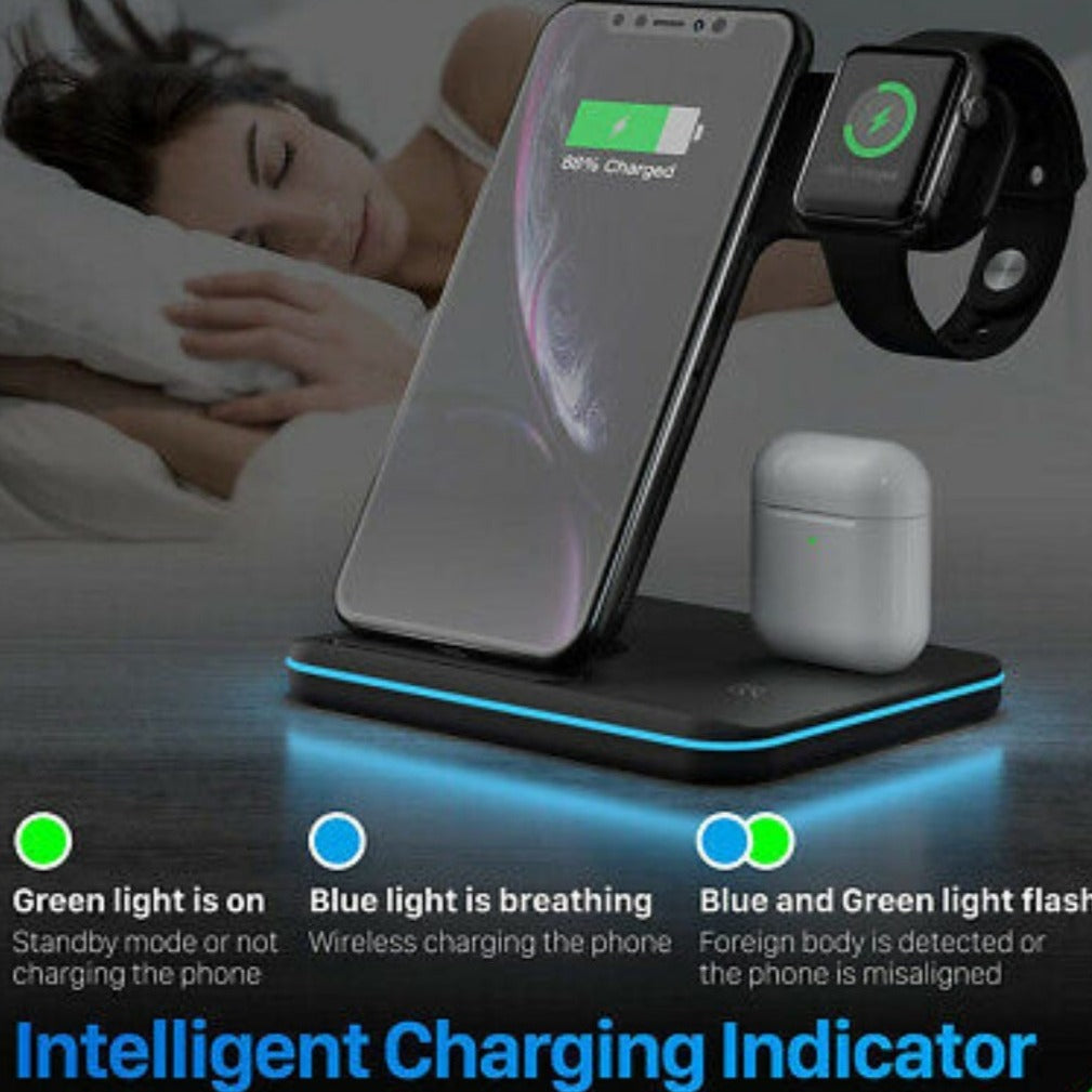 Wireless Charging Hub with 3-in-1 Compatibility for Multiple Devices