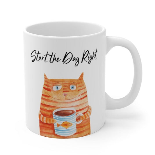 Start Your Day Off Right with the Cat Holding Goldfish Coffee Tea Mug