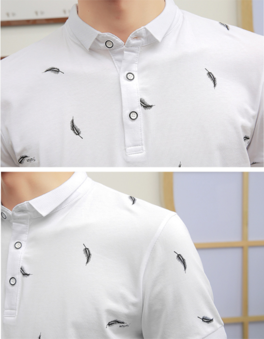 Feather Print Men's Polo Shirt - Short Sleeve