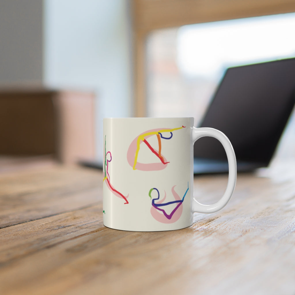 Mug with Yoga Poses Illustrated by Stick Figures for Tea or Coffee