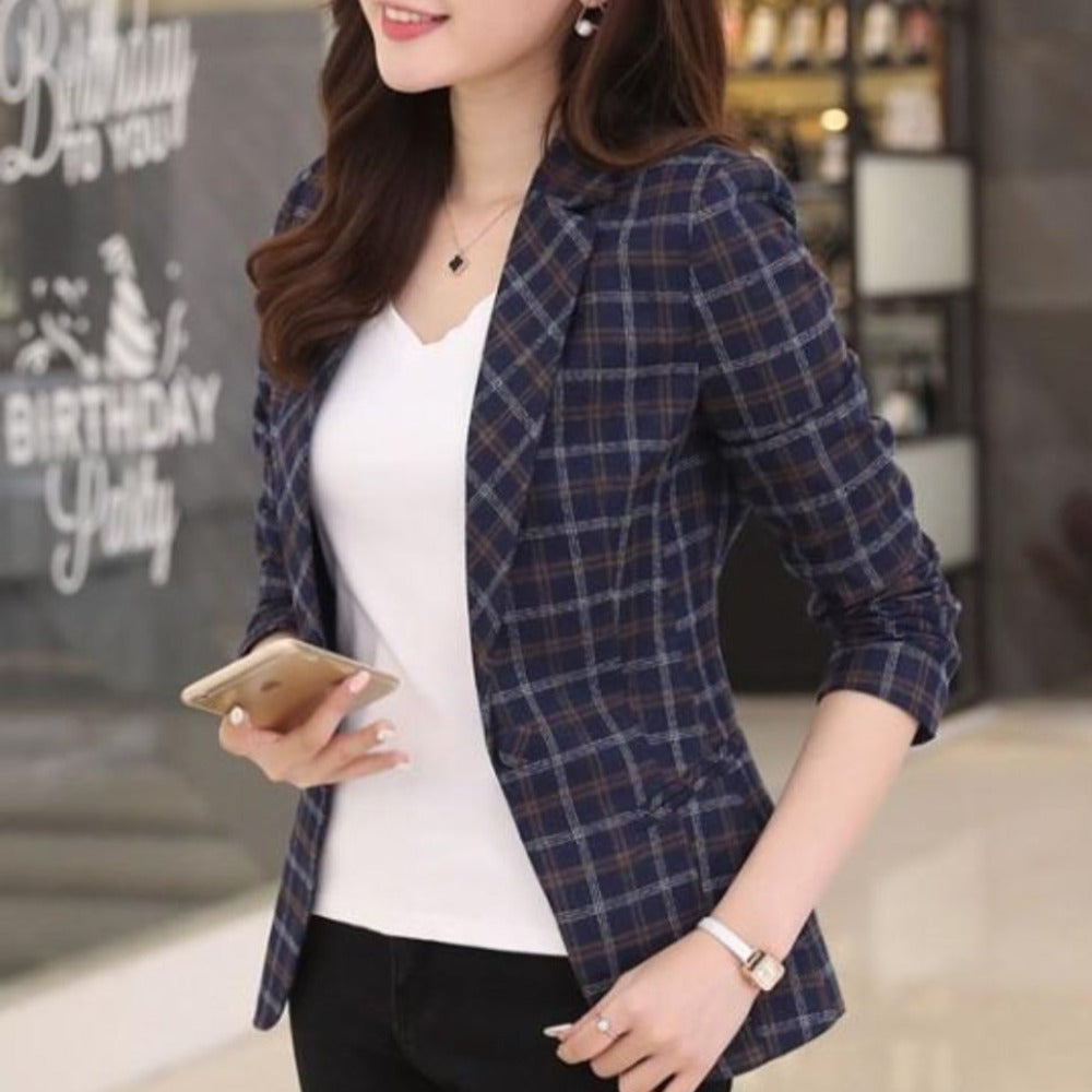 Slim Fit Checkered Blazer for Women