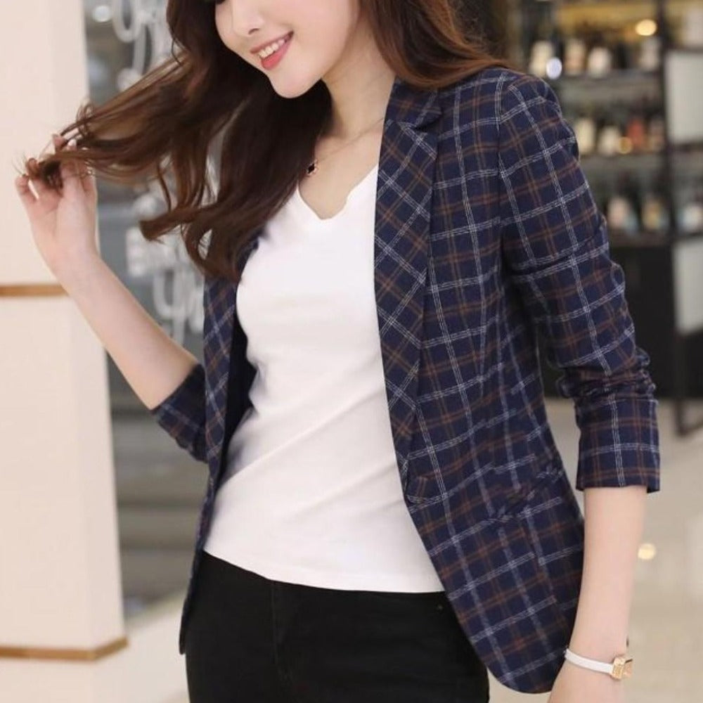 Slim Fit Checkered Blazer for Women