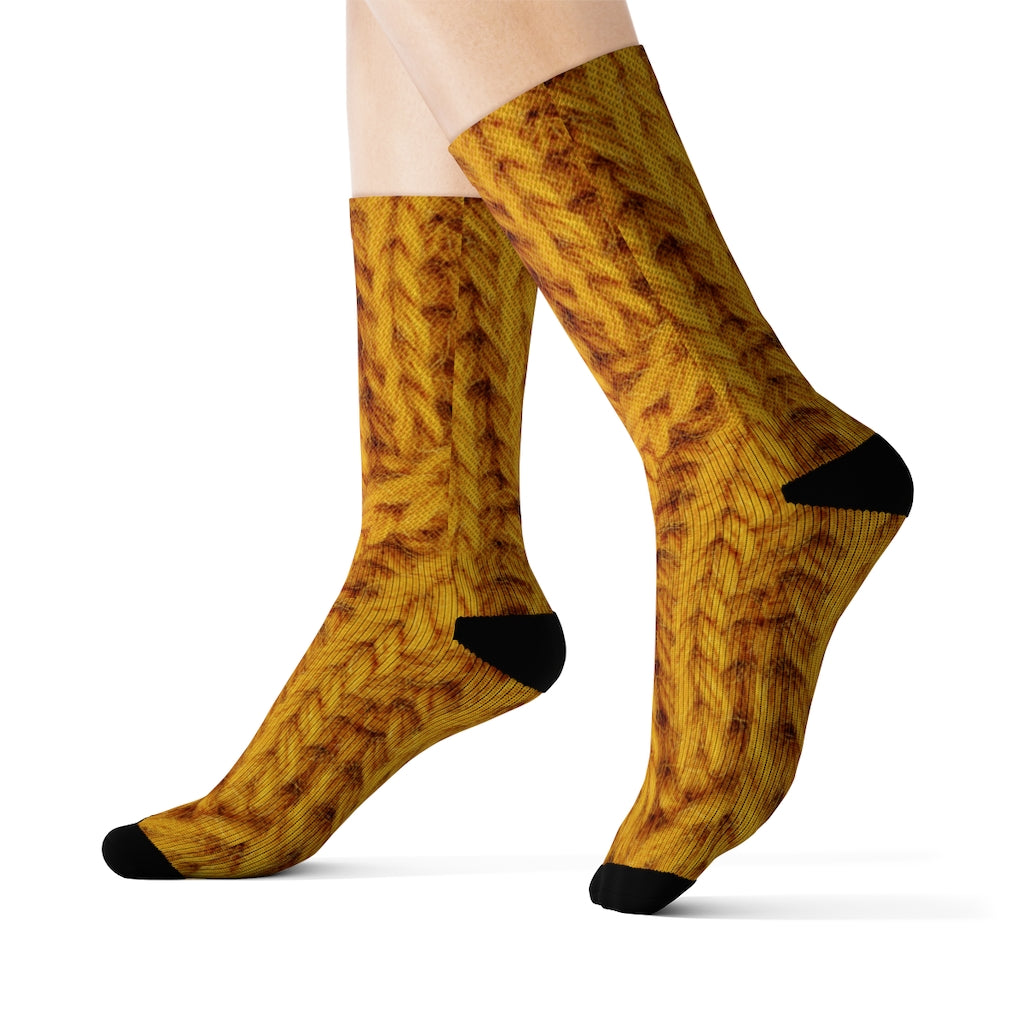 Wool Socks with Mustard Print Design for Fun and Novelty