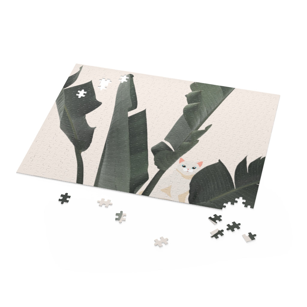 500-Piece Jigsaw Puzzle Featuring a Feline Concealed by Lush Tropical Foliage