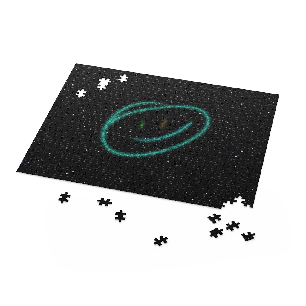 500-Piece Puzzle Featuring a Grinning Face Amidst the Stars and Planets
