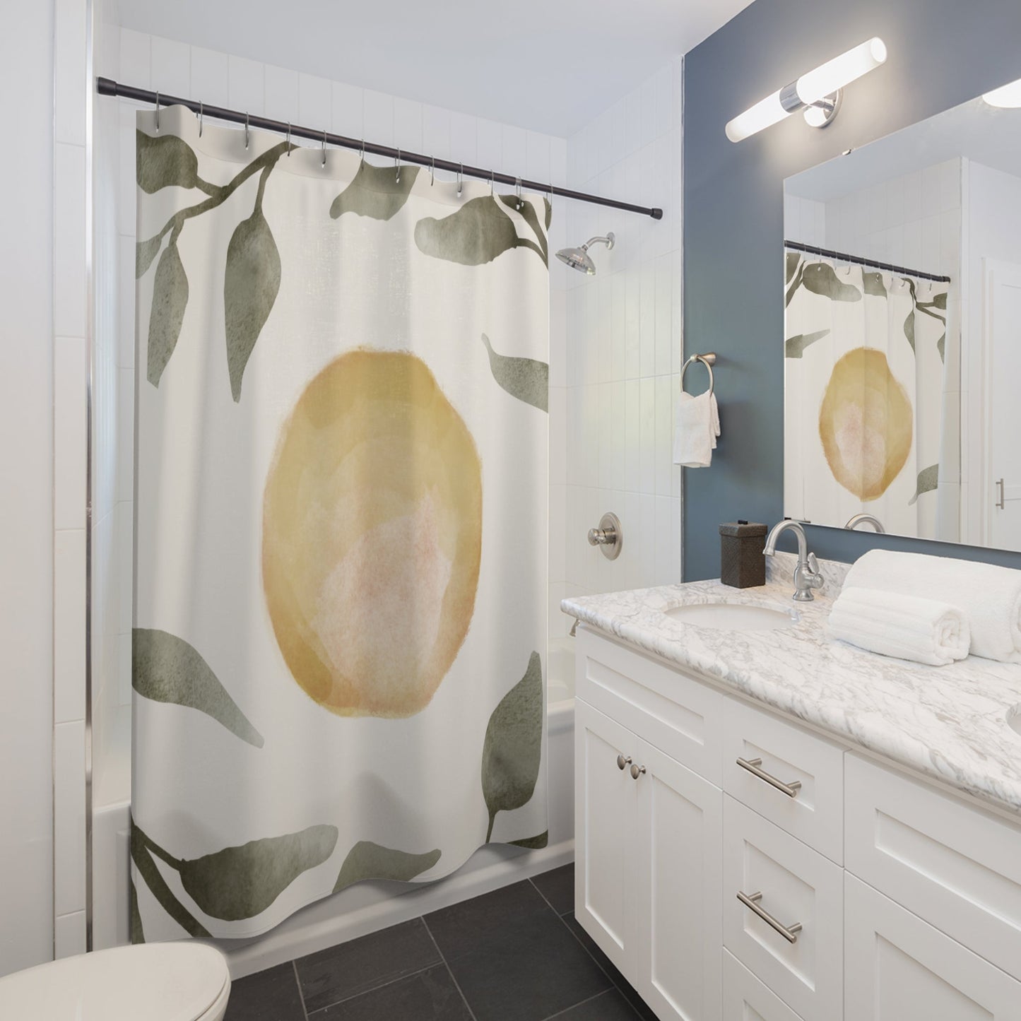 Shower Curtain with Sun and Foliage Design