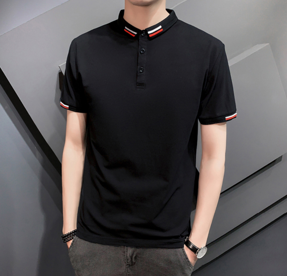Short-Sleeved Polo Shirt for Men with Distinctive Collar Embellishments