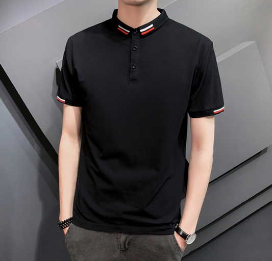 Short-Sleeved Polo Shirt for Men with Distinctive Collar Embellishments