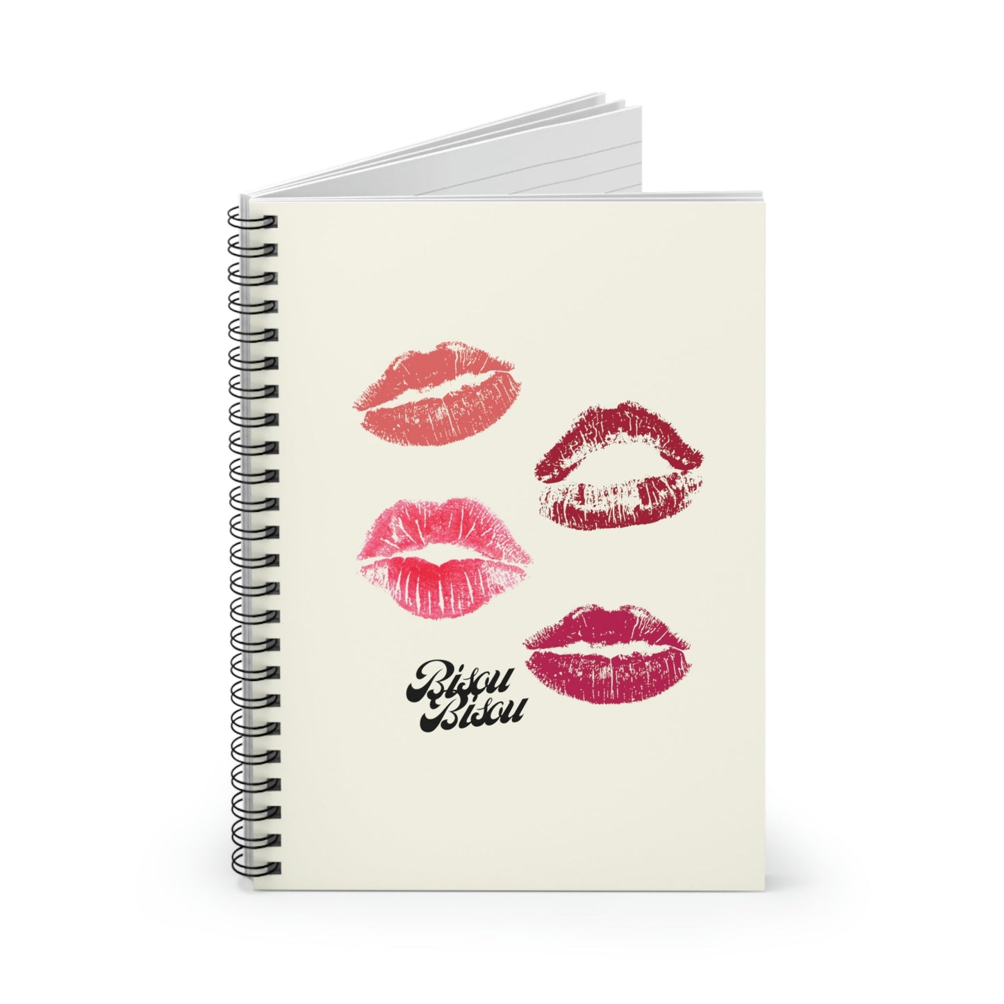 Spiral Notebook with Bisou Bisou Kisses Design