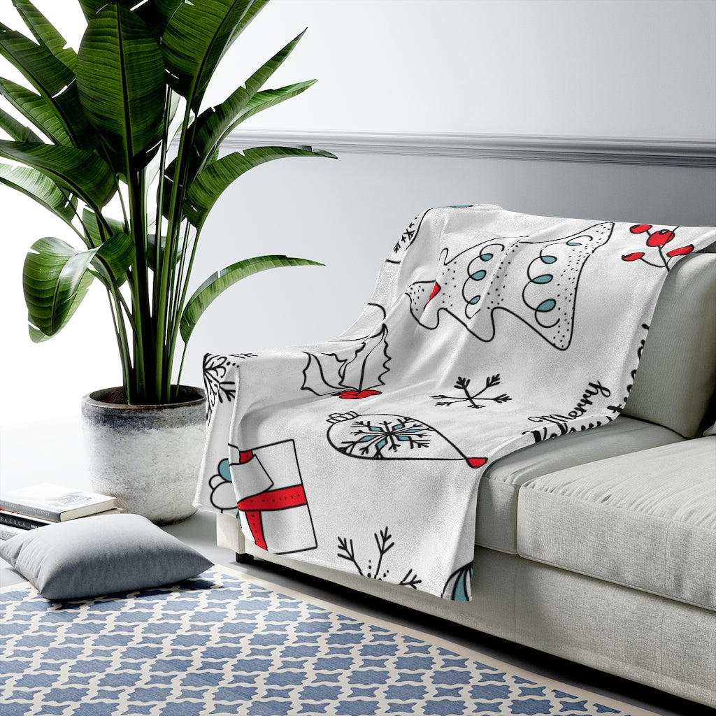 Velveteen Plush Blanket with a Festive Holiday Design